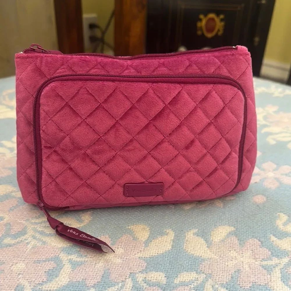 Vera Bradley Mauve Pink Velvet Velour Quilted Cosmetic Bag EUC